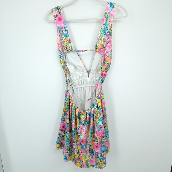 New‎ Beginning Boutique Genovia Floral Mini Dress Women's 8 Pink Green Yellow - Picture 4 of 16